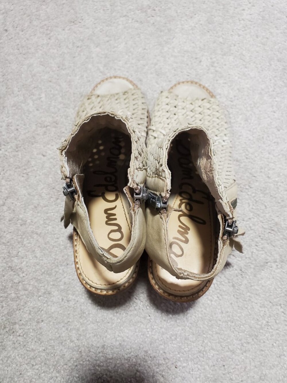 SAM EDELMAN Cooper Woven Leather Sandals Shoeties Cream Sz 8 Peep Toe Heel - Picture 8 of 13